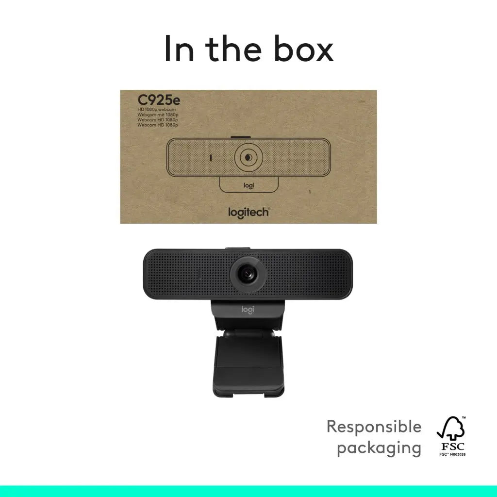 Logitech C925e Business Webcam, HD 1080p/30fps Video, Light Correction, Autofocus, Clear Audio, Privacy Shutter, Works with Microsoft Teams, Google Meet, Skype, WebEx, Cisco - Black Logitech