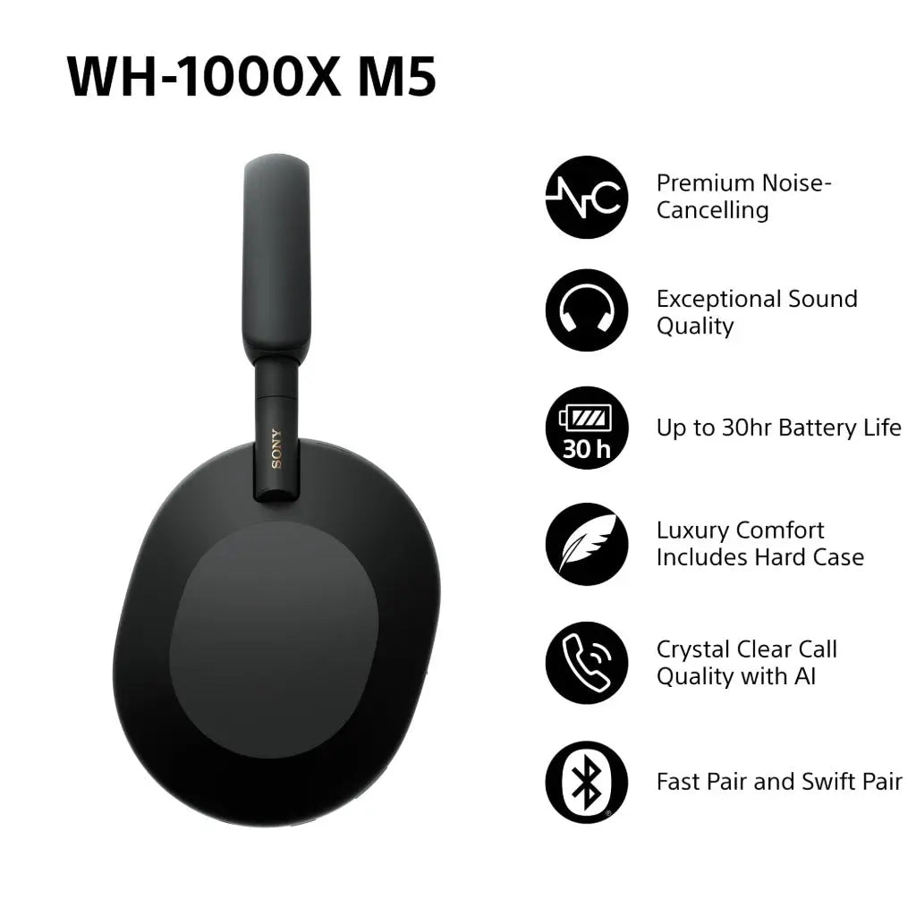 Sony WH-1000XM5 Wireless Over-Ear Headphones, Premium Active Noise Cancelling with personalised Spatial Audio, Up to 30hr Battery Life, Bluetooth Headphones, Black Sony
