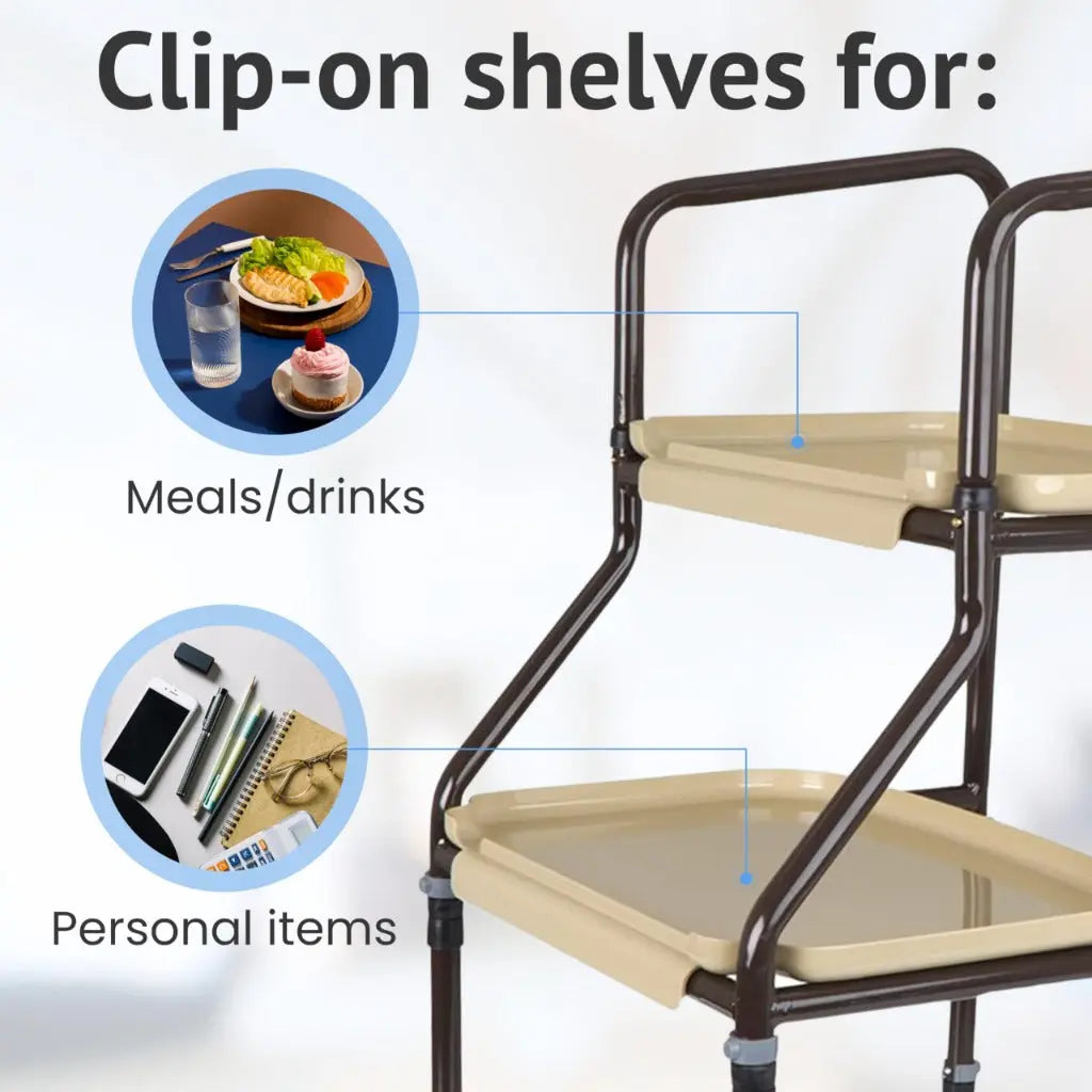 HOMECRAFT Shelf Mobility Trolley - Height Adjustable Trolley, Walking Aid with Wheels - Mobility Walker for Elderly - Walking Frame for Storage - Zimmer Frame - Mobility Aids for Everyday Use HOMECRAFT