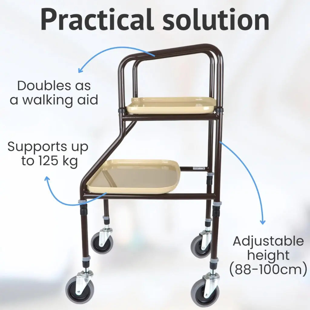 HOMECRAFT Shelf Mobility Trolley - Height Adjustable Trolley, Walking Aid with Wheels - Mobility Walker for Elderly - Walking Frame for Storage - Zimmer Frame - Mobility Aids for Everyday Use HOMECRAFT