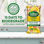 Zoflora Lemon Zing Large Biodegradeable Wipes, Antibacterial Cleaning, 6 x 70 Wipes Pack, Multi-Surface Disinfectant, Removes Odours & Kills 99.9% of Bacteria & Viruses Zoflora