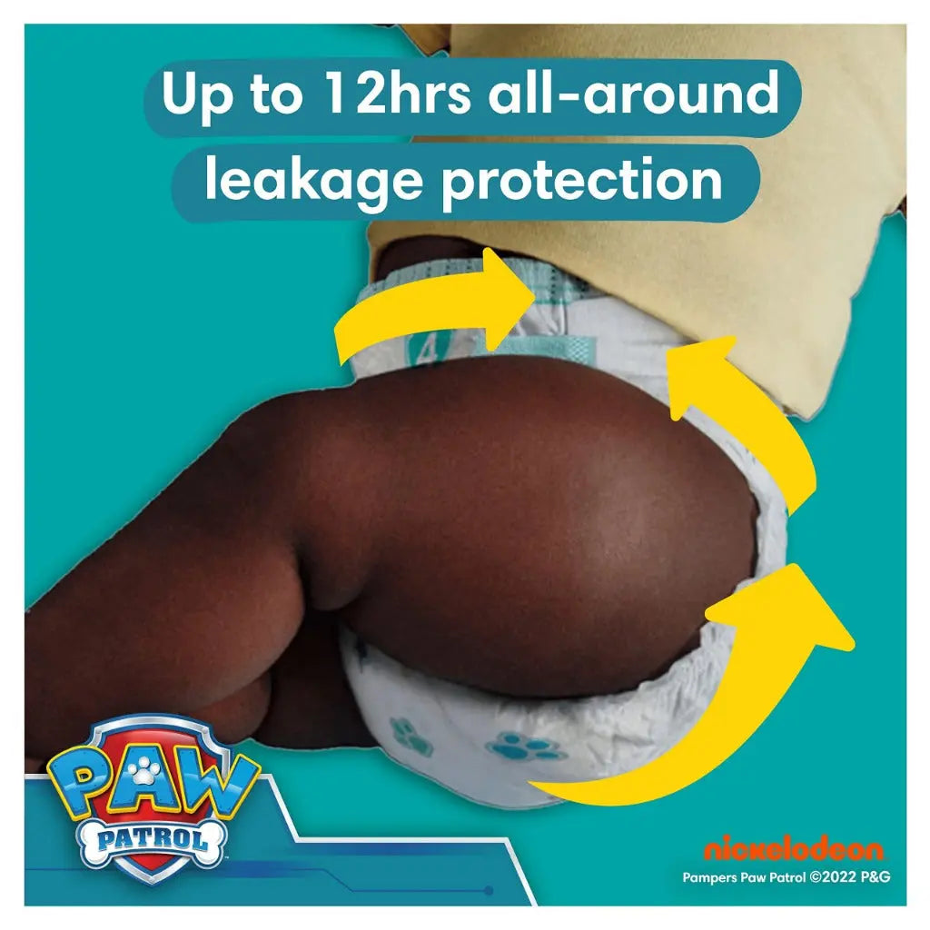 Pampers Baby-Dry Paw Patrol Edition Size 4, 222 Nappies, 9kg-14kg, Monthly Pack, Up to a 100% Leak-Free & Comfortable Night Pampers