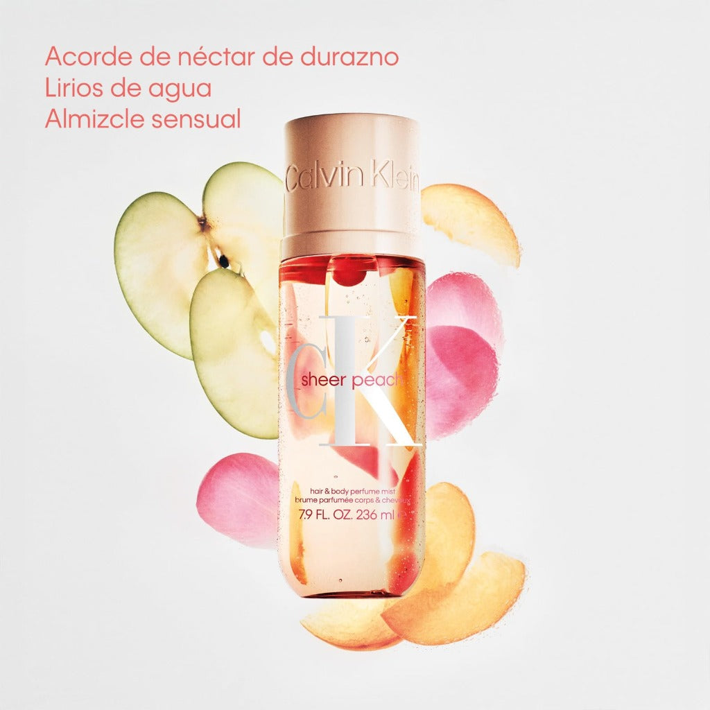 Calvin Klein Sheer Peach Hair and Body Perfume Mist 236ml Fragrance Spray for Women with Juicy Peach Freesia and Waterlily Notes