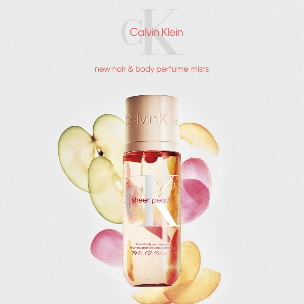 Calvin Klein Sheer Peach Hair and Body Perfume Mist 236ml Fragrance Spray for Women with Juicy Peach Freesia and Waterlily Notes