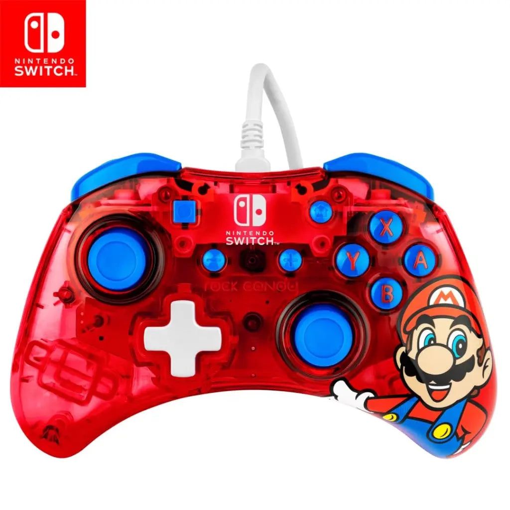 PDP Rock Candy Wired Gaming Switch Pro Controller - Mario - Red - Official License Nintendo - OLED / Lite Compatible, Compact, Durable Travel Controller PDP