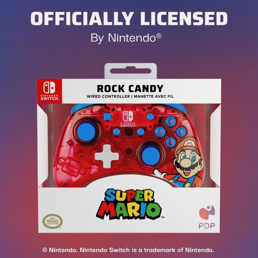 PDP Rock Candy Wired Gaming Switch Pro Controller - Mario - Red - Official License Nintendo - OLED / Lite Compatible, Compact, Durable Travel Controller PDP