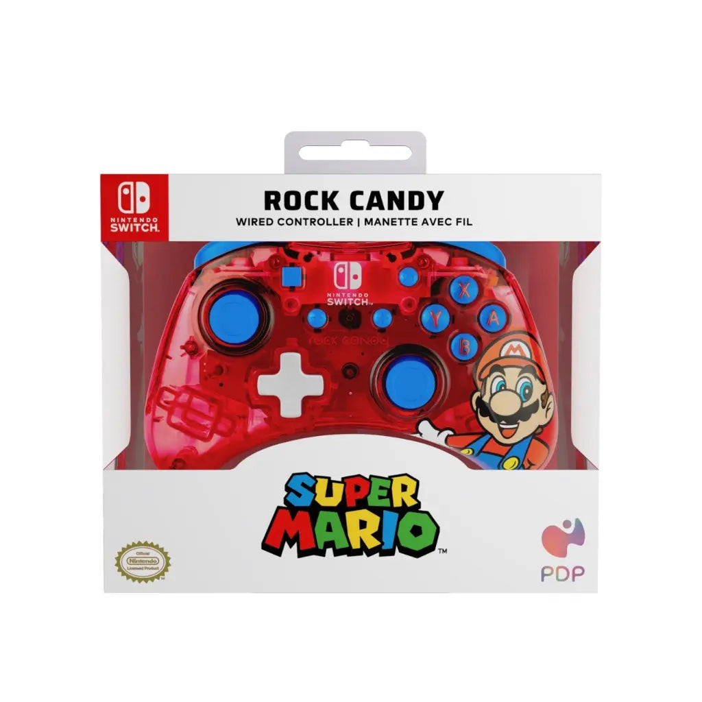 PDP Rock Candy Wired Gaming Switch Pro Controller - Mario - Red - Official License Nintendo - OLED / Lite Compatible, Compact, Durable Travel Controller PDP