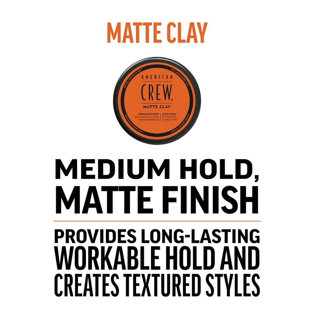 American Crew Matte Clay Hair Paste 85g Medium Hold Low Shine Mens Texturising Styling Wax for Control and Definition
