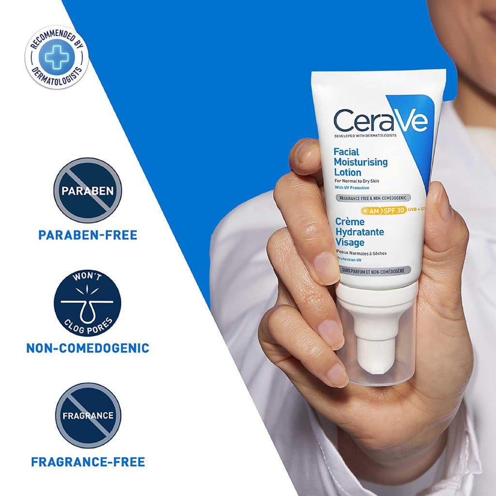 CeraVe AM Facial Moisturising Lotion SPF30 52ml - Daily Face Moisturiser with Ceramides and Hyaluronic Acid for Normal to Dry Skin
