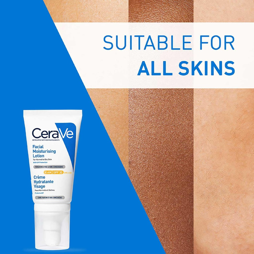 CeraVe AM Facial Moisturising Lotion SPF30 52ml - Daily Face Moisturiser with Ceramides and Hyaluronic Acid for Normal to Dry Skin