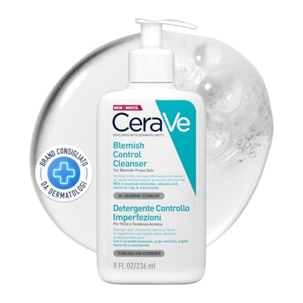 CeraVe Blemish Control Cleanser 236ml - 2% Salicylic Acid Face Wash with Niacinamide and Ceramides for Acne Prone Skin and Clogged Pores