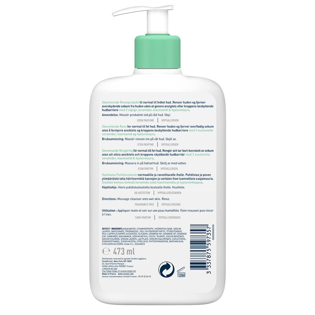 CeraVe Foaming Cleanser 236ml - Face and Body Wash for Normal to Oily Skin - Niacinamide and Ceramides - Fragrance Free Daily Cleanser