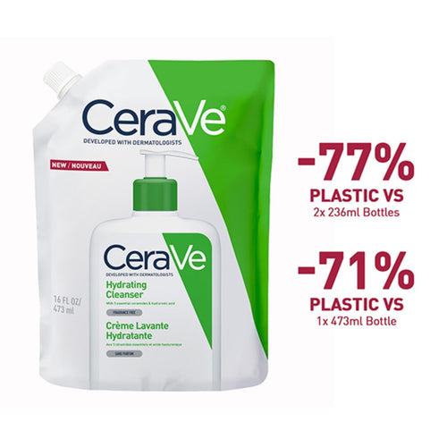 CeraVe Hydrating Cleanser Refill 473ml - Non-Foaming Face Wash and Body Cleanser for Normal to Dry Skin with Hyaluronic Acid and Ceramides