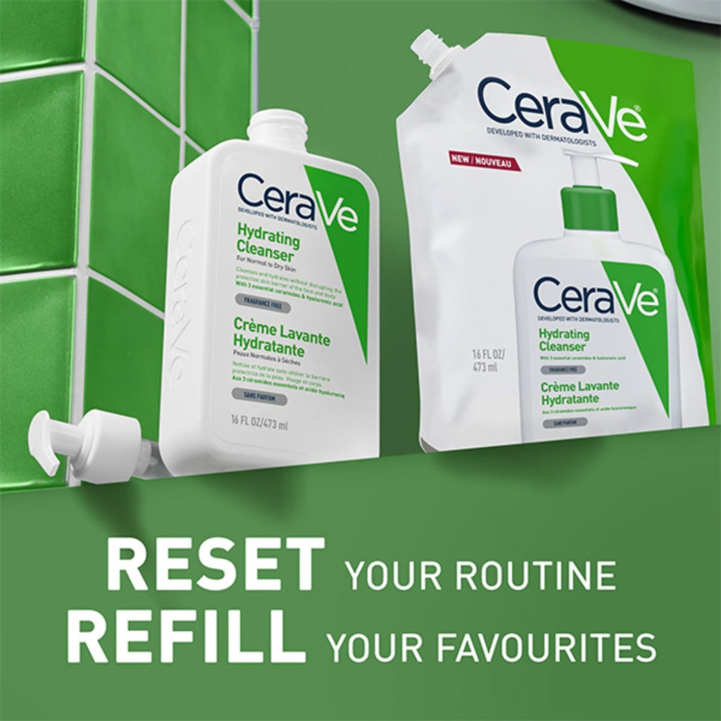 CeraVe Hydrating Cleanser Refill 473ml - Non-Foaming Face Wash and Body Cleanser for Normal to Dry Skin with Hyaluronic Acid and Ceramides