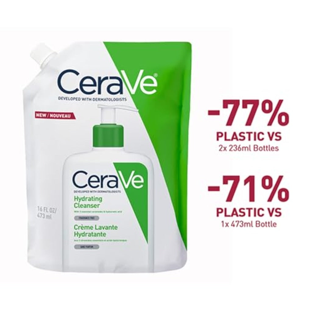 CeraVe Hydrating Cleanser Refill 473ml - Non-Foaming Face Wash and Body Cleanser for Normal to Dry Skin with Hyaluronic Acid and Ceramides
