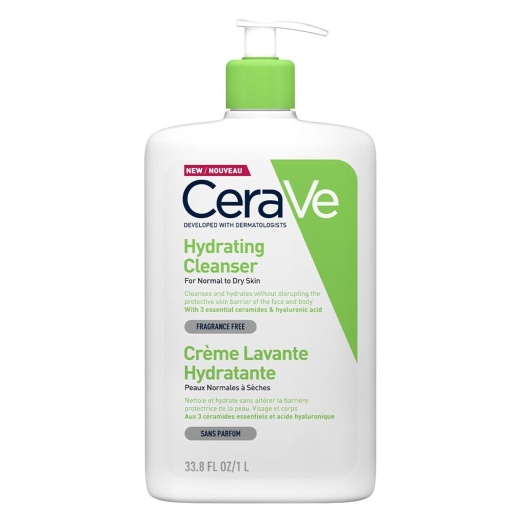 CeraVe Hydrating Cleanser 1L - Non-Foaming Face Wash and Body Cleanser for Normal to Dry Skin - With Hyaluronic Acid and Ceramides