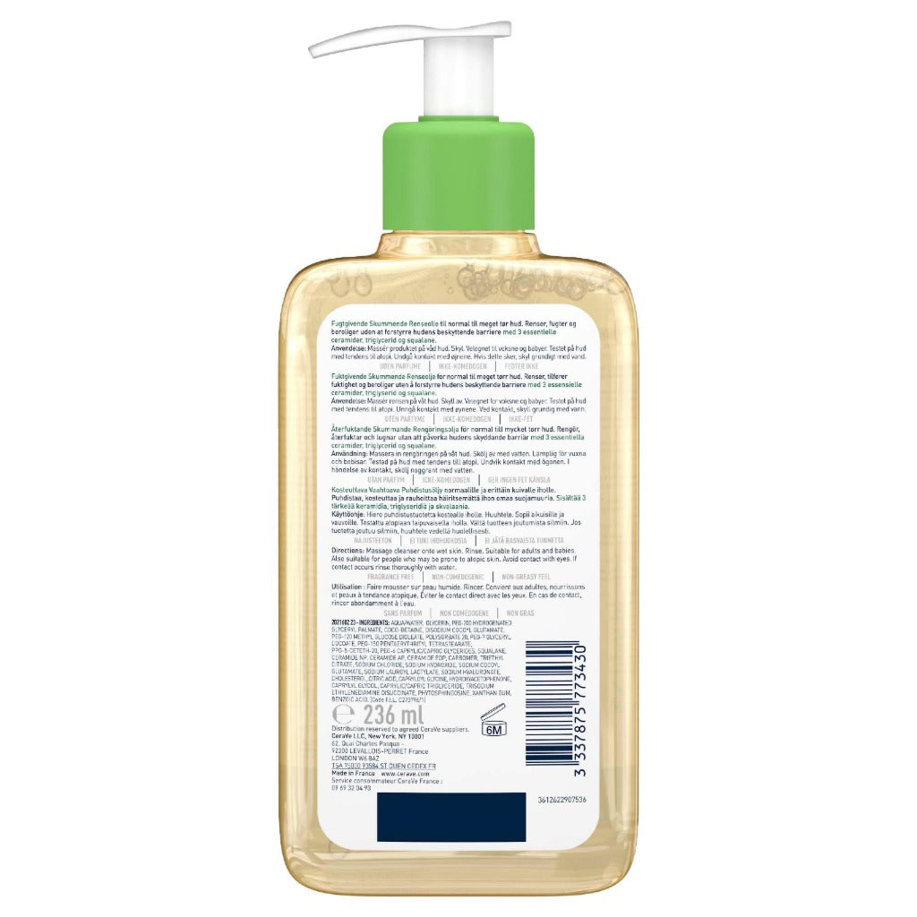 CeraVe Hydrating Foaming Oil Cleanser 236ml - Face and Body Wash for Normal to Very Dry Skin - With Ceramides Squalane and Triglyceride