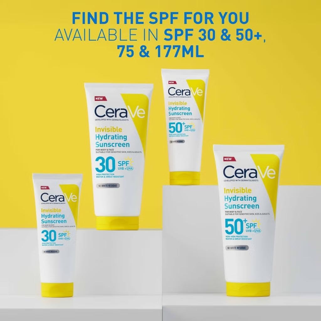 CeraVe Hydrating Sunscreen SPF 50 Body and Face Sun Cream 75ml Broad Spectrum UVA UVB Protection with Ceramides for Sensitive Skin