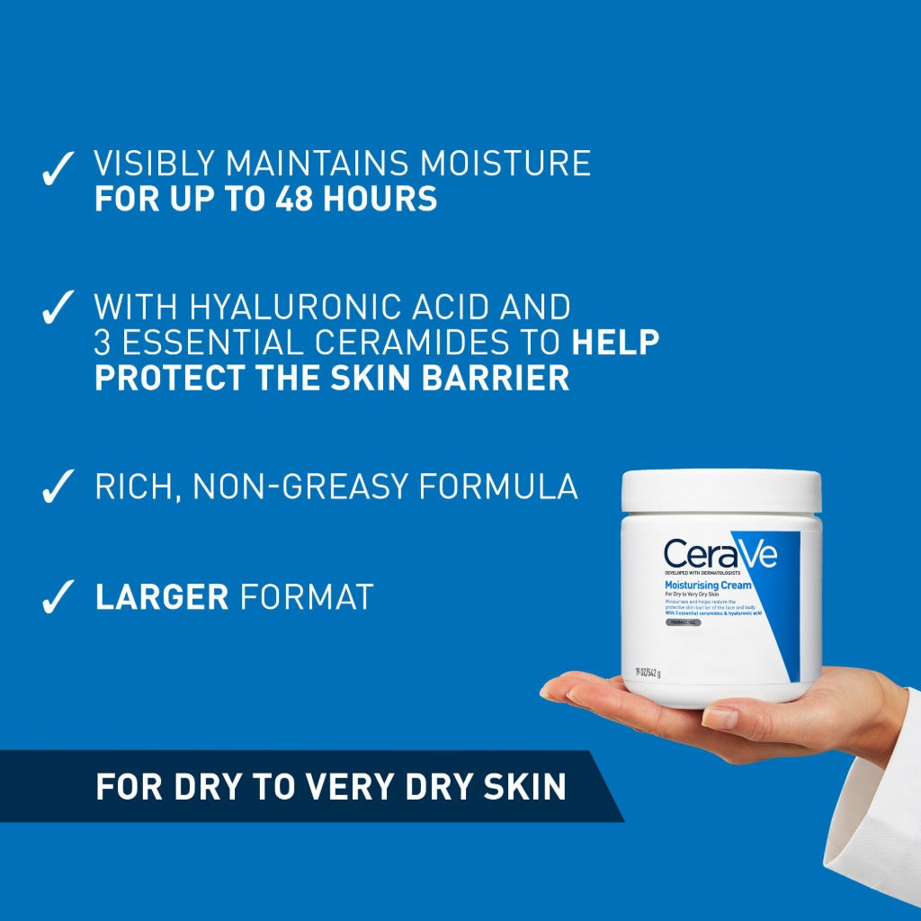 CeraVe Moisturising Cream for Dry to Very Dry Skin 562ml Face and Body Moisturiser with Hyaluronic Acid and Ceramides Pump Pot