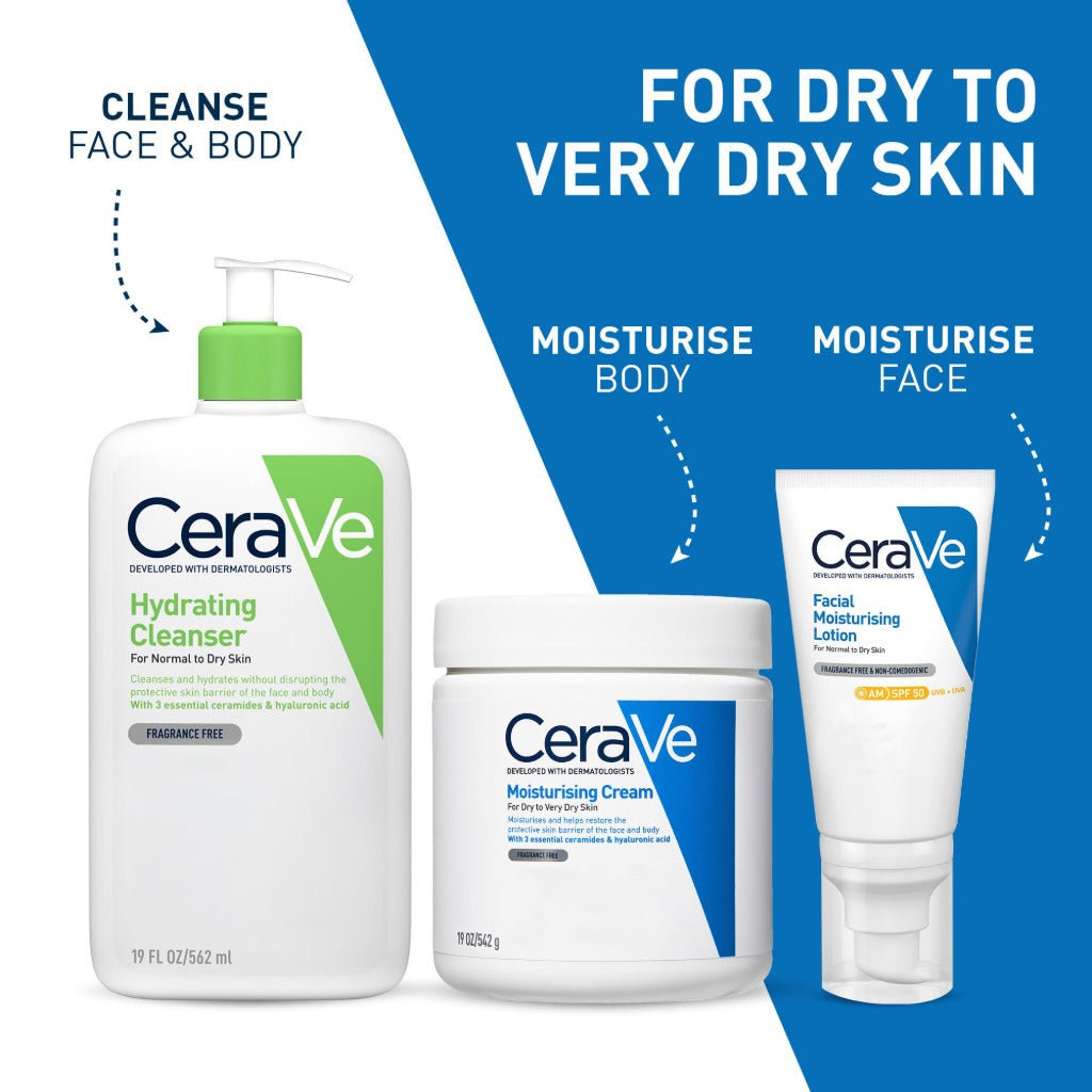 CeraVe Moisturising Cream for Dry to Very Dry Skin 562ml Face and Body Moisturiser with Hyaluronic Acid and Ceramides Pump Pot