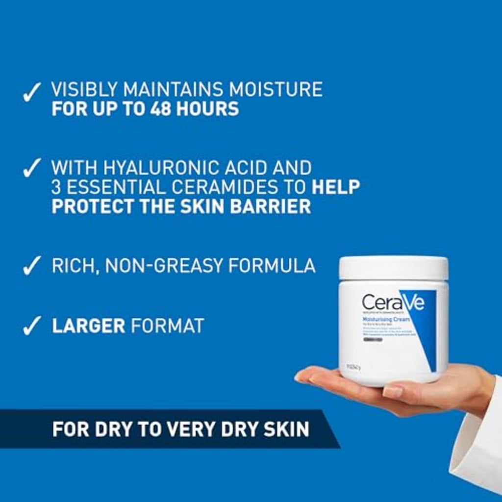 CeraVe Moisturising Cream for Dry to Very Dry Skin 562ml Face and Body Moisturiser with Hyaluronic Acid and Ceramides Pump Pot