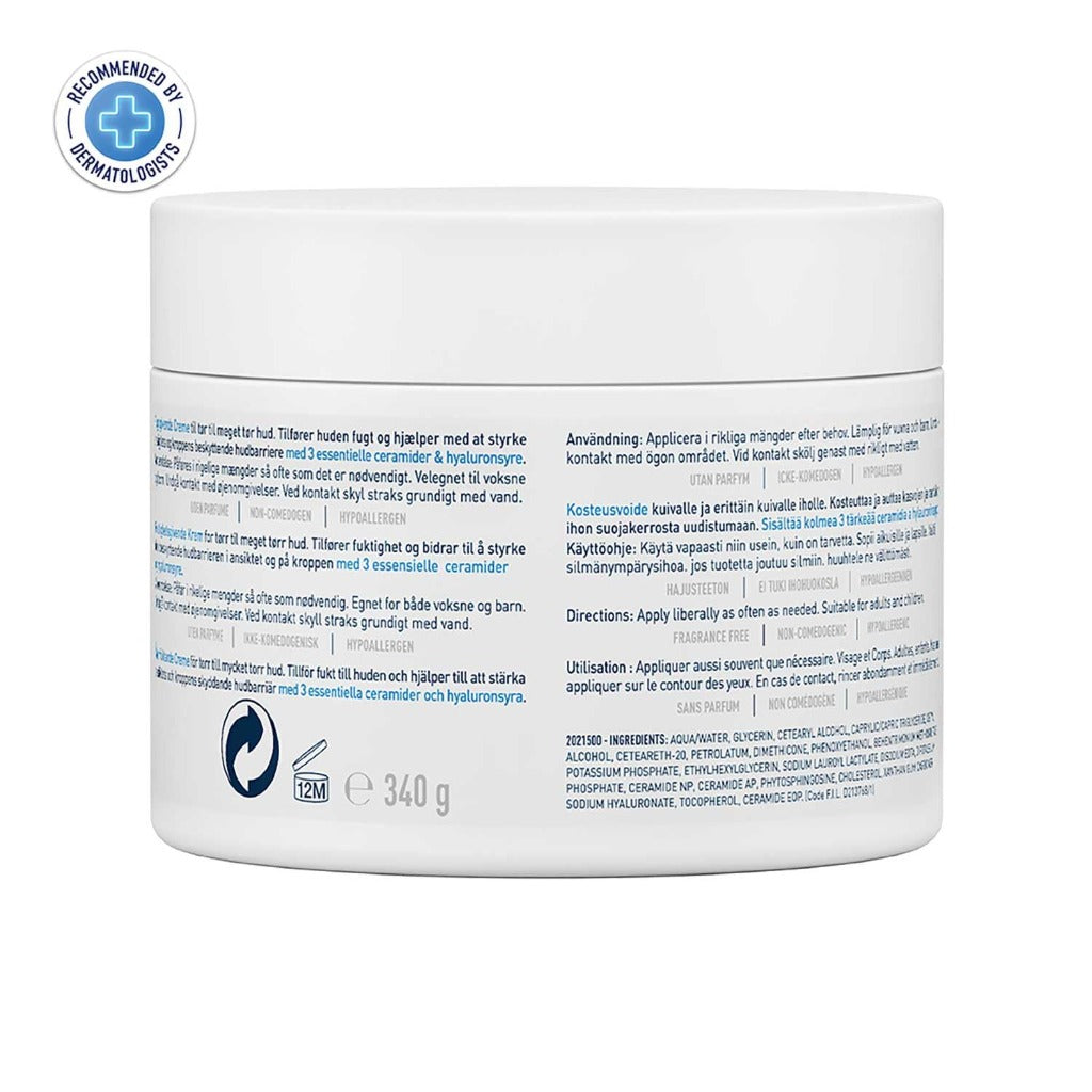 CeraVe Moisturising Cream 340g Pot - Hydrating Body and Face Moisturiser for Dry to Very Dry Skin - Fragrance-Free Skincare with Ceramides