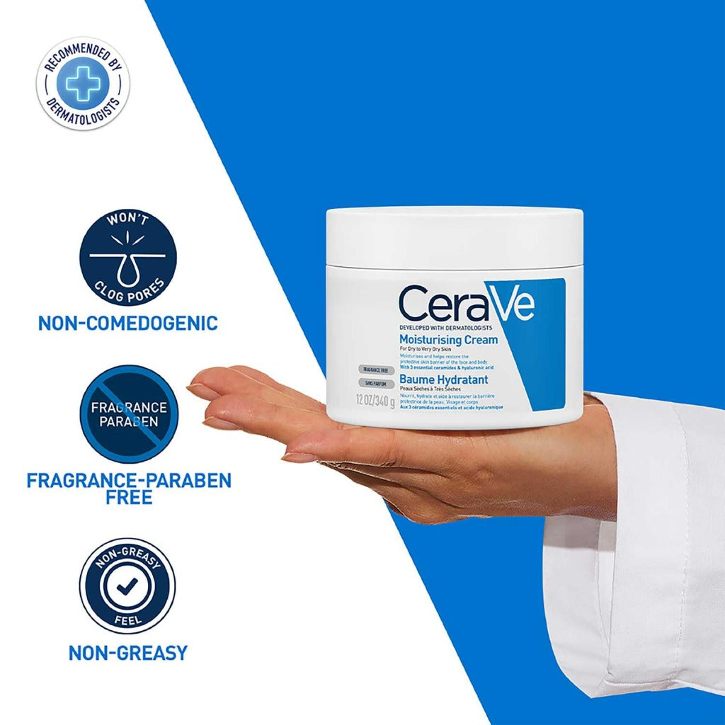 CeraVe Moisturising Cream 340g Pot - Hydrating Body and Face Moisturiser for Dry to Very Dry Skin - Fragrance-Free Skincare with Ceramides