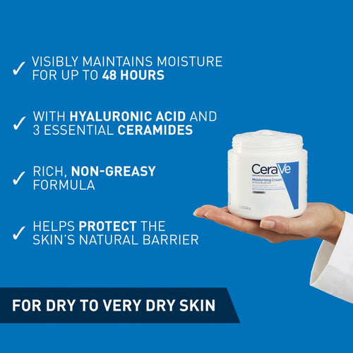 CeraVe Moisturising Cream 454g Pot - Face and Body Moisturiser for Dry to Very Dry Skin with Hyaluronic Acid and 3 Essential Ceramides