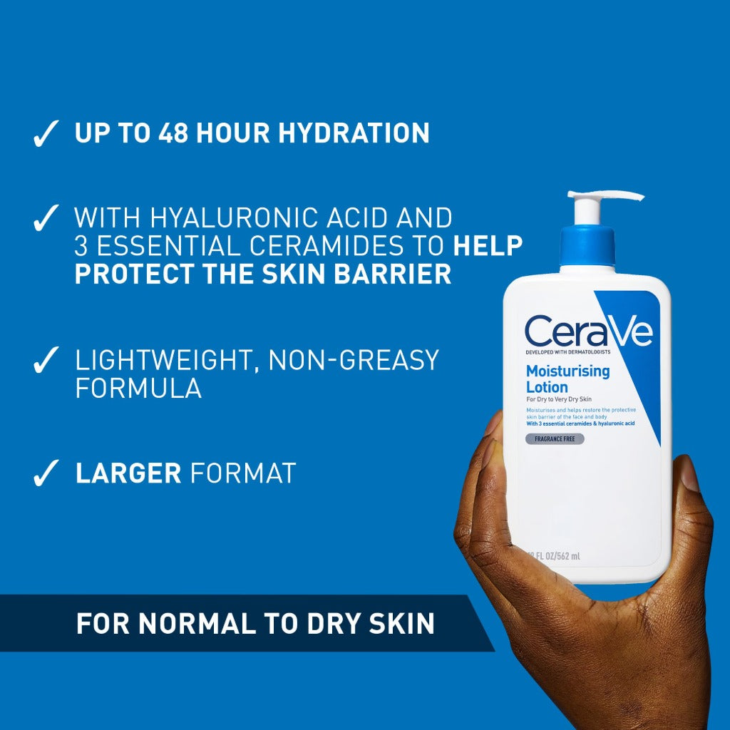 CeraVe Moisturising Lotion 562ml Face and Body Moisturiser for Dry to Very Dry Skin with Hyaluronic Acid and 3 Essential Ceramides