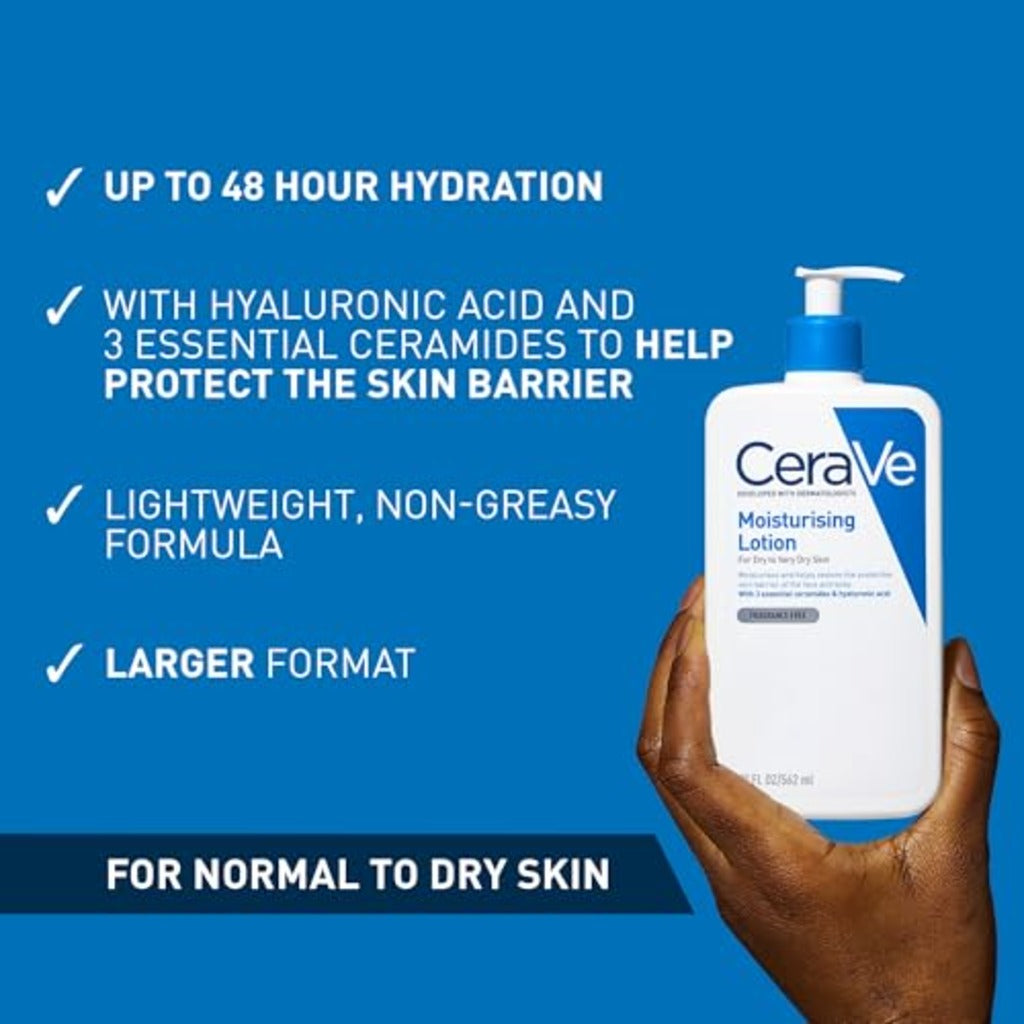 CeraVe Moisturising Lotion 562ml Face and Body Moisturiser for Dry to Very Dry Skin with Hyaluronic Acid and 3 Essential Ceramides