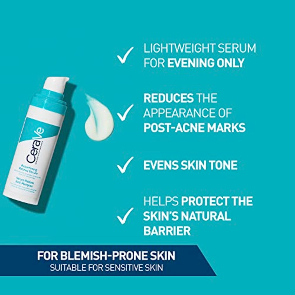 CeraVe Resurfacing Retinol Serum 30ml - Anti-Blemish Face Treatment with Niacinamide and Ceramides for Post-Acne Marks and Pore Refining