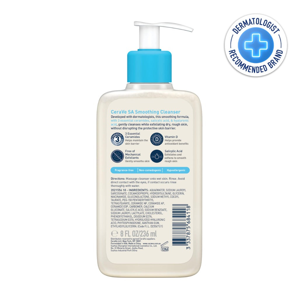 CeraVe SA Smoothing Cleanser 236ml - Salicylic Acid Face and Body Wash for Dry Rough and Bumpy Skin with Hyaluronic Acid and Ceramides