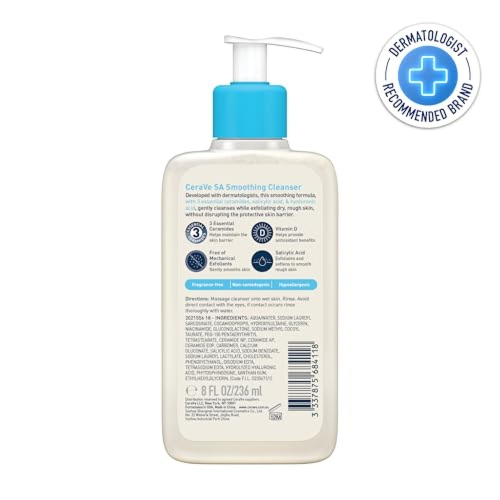 CeraVe SA Smoothing Cleanser 236ml - Salicylic Acid Face and Body Wash for Dry Rough and Bumpy Skin with Hyaluronic Acid and Ceramides