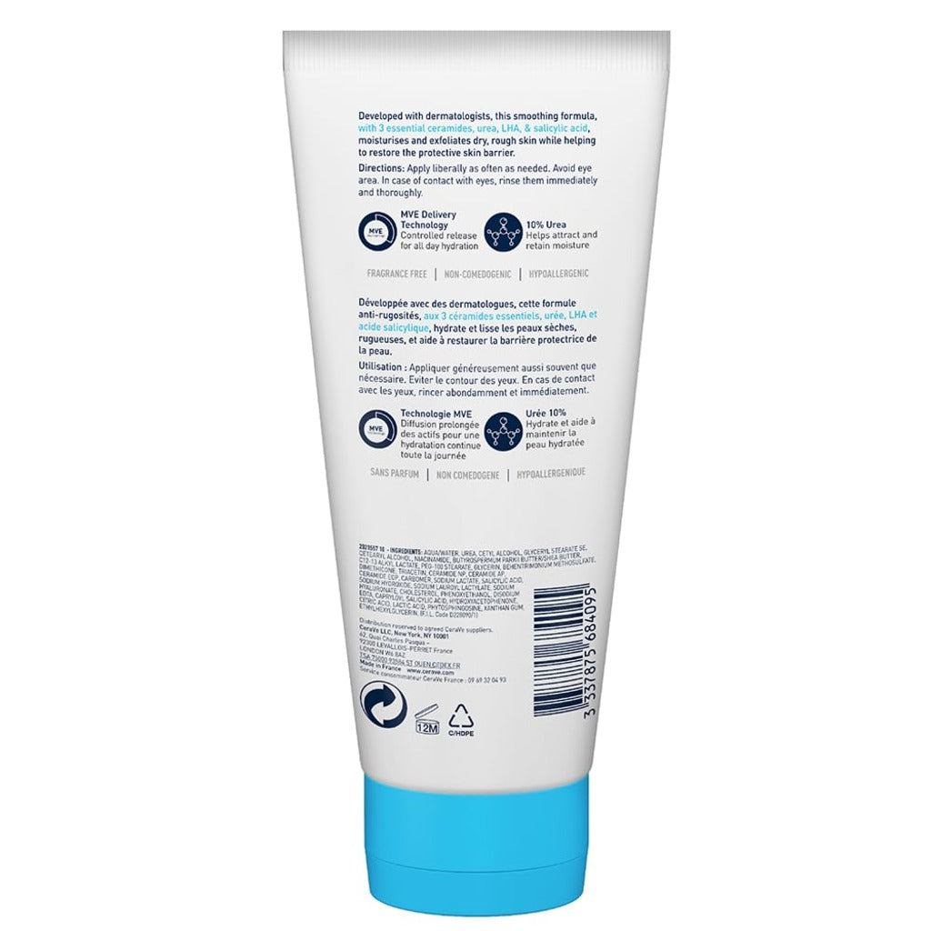 CeraVe SA Smoothing Cream Tube With Salicylic Acid, 10% Urea & 3 Essential Ceramides, Gentle Exfoliating Body Cream for Dry Rough Bumpy Skin, Fast-Absorbing, Dermatologist Developed, 177ml