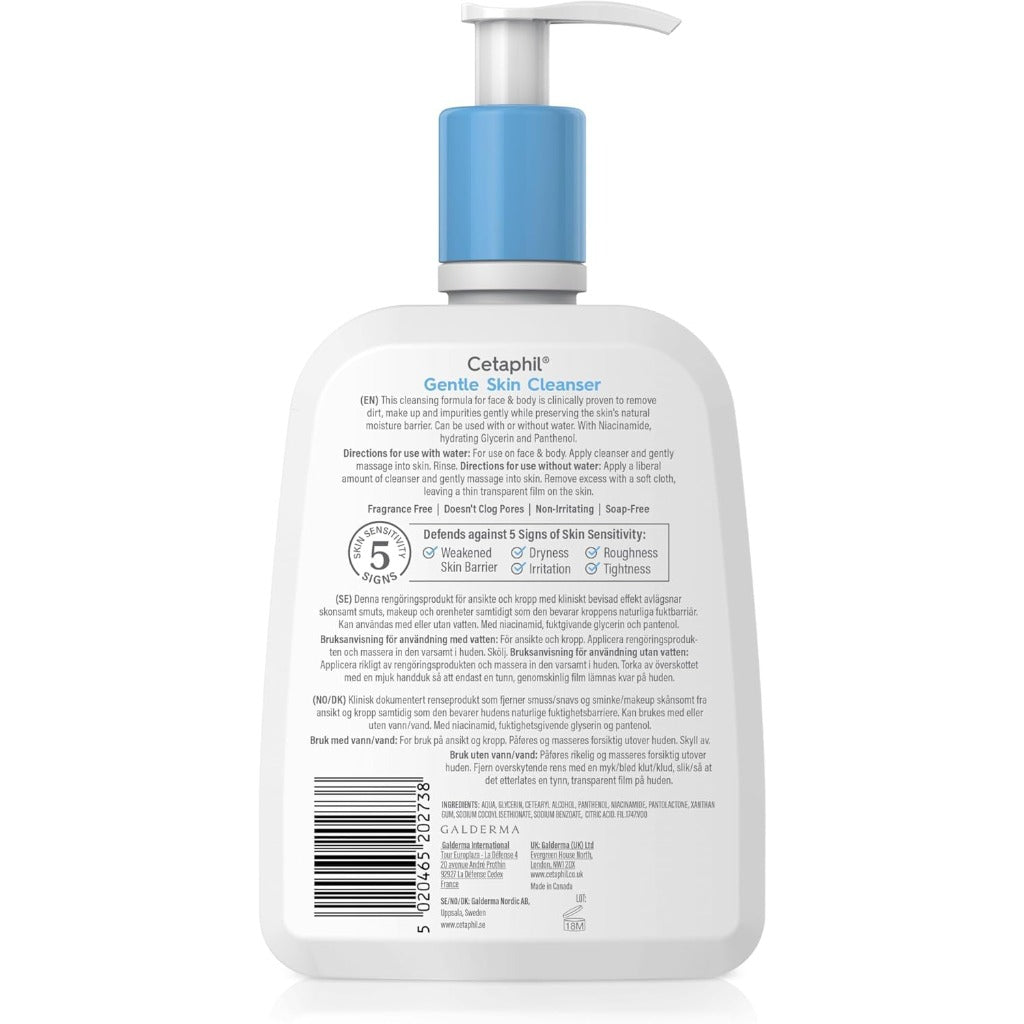 Cetaphil Gentle Skin Cleanser, 473ml, Face & Body Wash, For Normal To Dry Sensitive Skin, With Niacinamide & Glycerin, Soap Free, Packaging May Vary