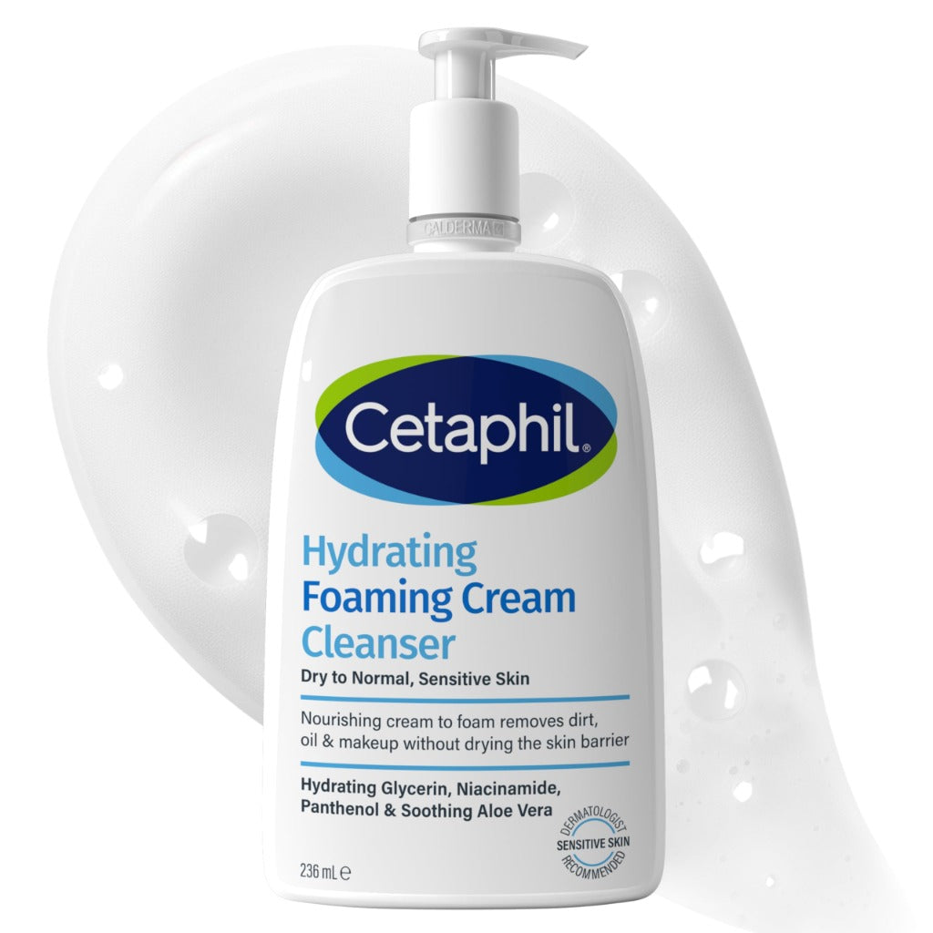 Cetaphil Hydrating Foaming Cream Cleanser and Makeup Remover, 236ml, Face Wash with Niacinamide for Normal, Dry or Sensitive Skin, Vegan-Friendly, Packaging May Vary - BBE 11/2028