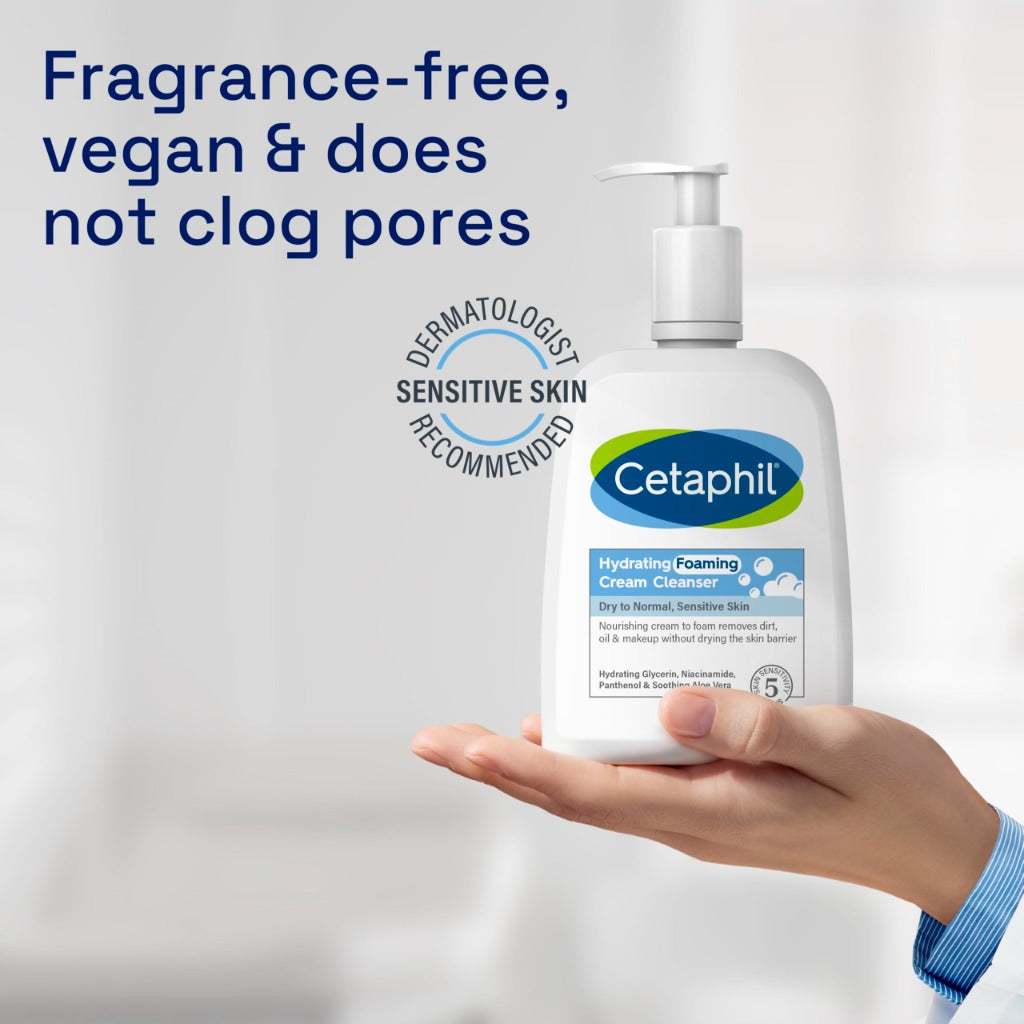 Cetaphil Hydrating Foaming Cream Cleanser and Makeup Remover, 236ml, Face Wash with Niacinamide for Normal, Dry or Sensitive Skin, Vegan-Friendly, Packaging May Vary - BBE 11/2028