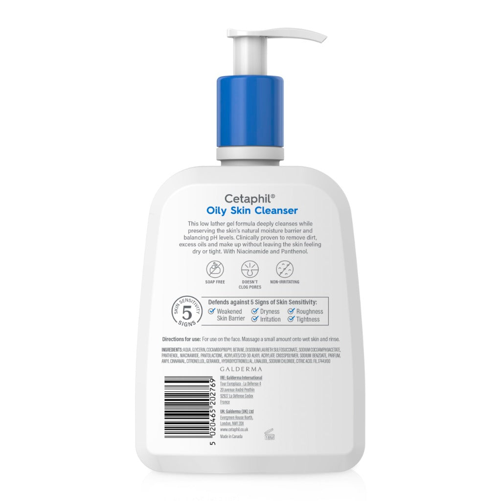 Cetaphil Oily Skin Cleanser, 473ml, Face Wash, For Combination to Oily Sensitive Skin, With Niacinamide, Packaging May Vary