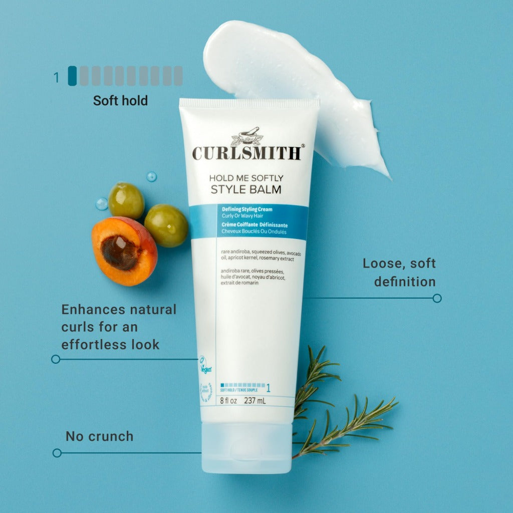 Curlsmith - Hold Me Softly Style Balm - Vegan Soft Hold Styling Cream for Wavy and Curly Hair, Natural Look (237ml) - Damaged Box