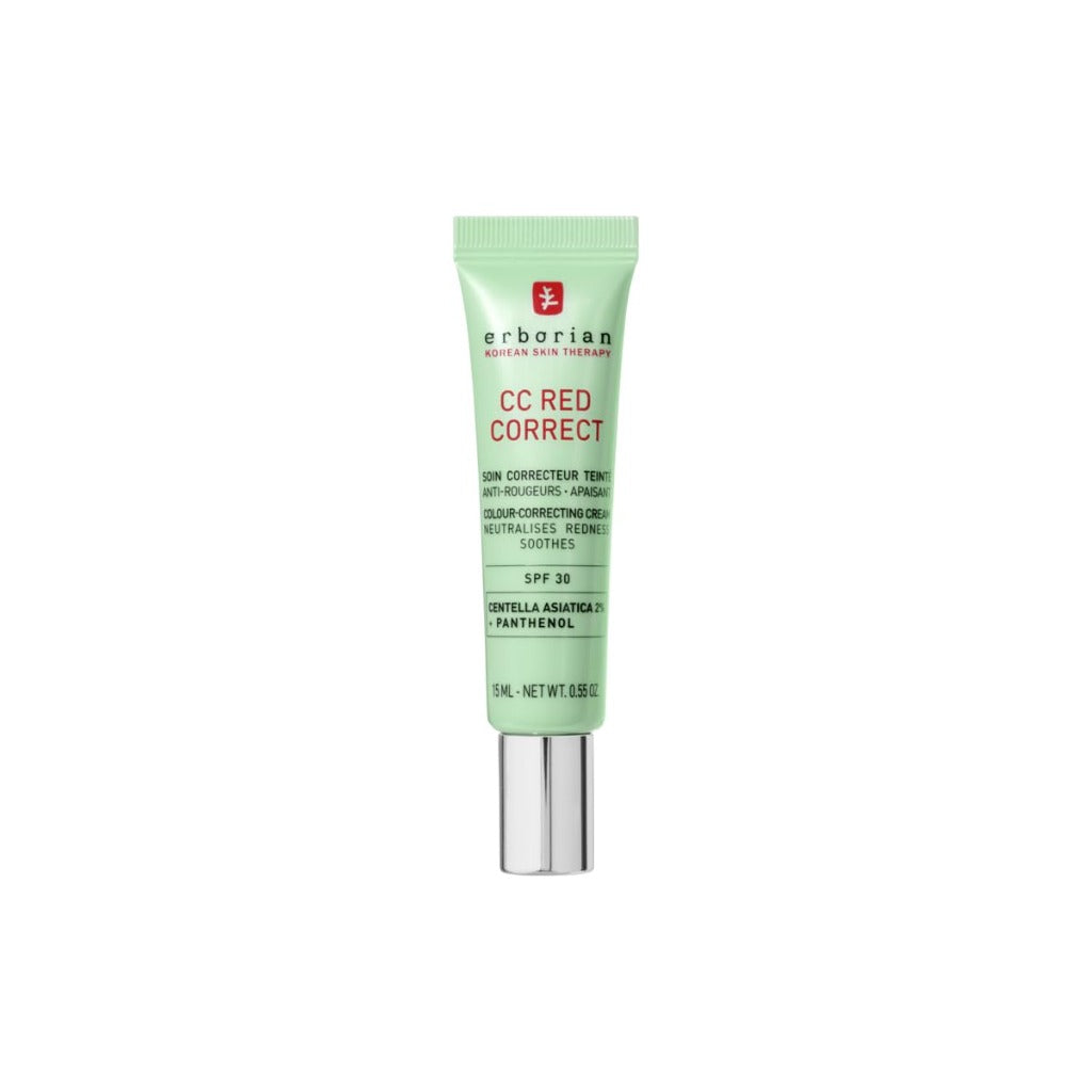 Erborian - CC Red Correct - Anti Redness Tinted Face Cream with Centella Asiatica Panthenol and Bisabolol - Green Neutralizing Shade with SPF 30 - Light Coverage - 15ml - Korean Cosmetic