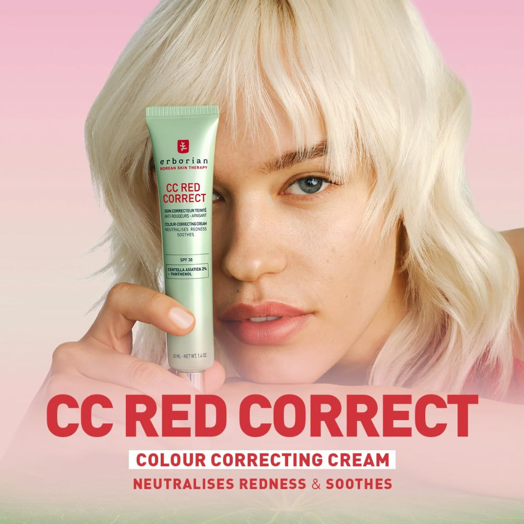 Erborian - CC Red Correct - Anti Redness Tinted Face Cream with Centella Asiatica Panthenol and Bisabolol - Green Neutralizing Shade with SPF 30 - Light Coverage - 15ml - Korean Cosmetic