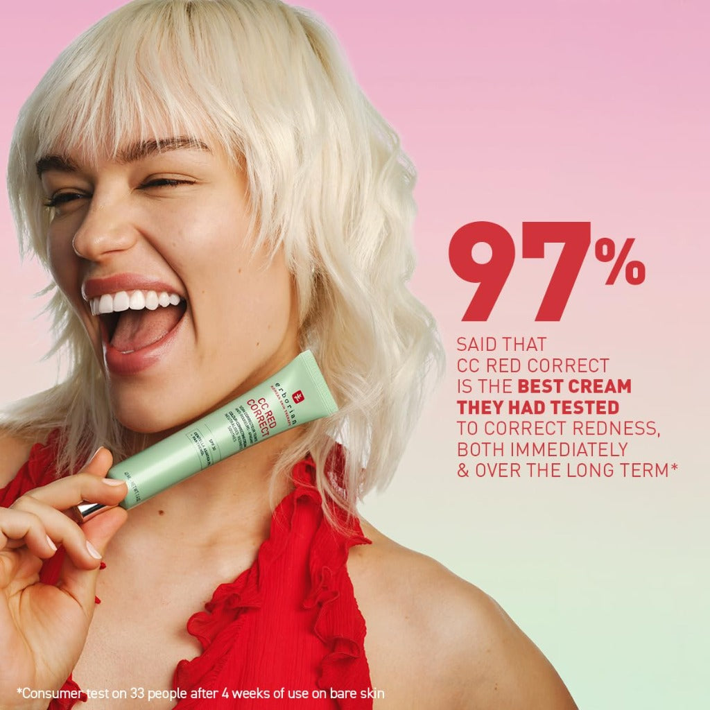 Erborian - CC Red Correct - Anti Redness Tinted Face Cream with Centella Asiatica Panthenol and Bisabolol - Green Neutralizing Shade with SPF 30 - Light Coverage - 15ml - Korean Cosmetic