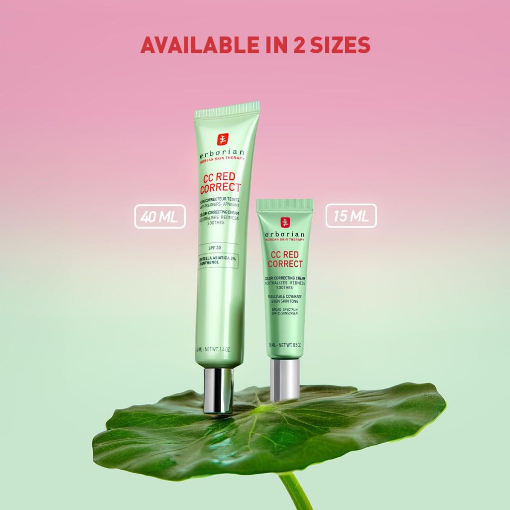 Erborian - CC Red Correct - Anti Redness Tinted Face Cream with Centella Asiatica Panthenol and Bisabolol - Green Neutralizing Shade with SPF 30 - Light Coverage - 15ml - Korean Cosmetic