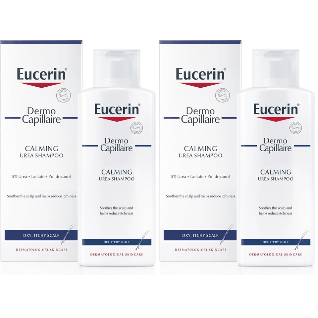 Eucerin DermoCapillaire Calming Urea Shampoo 250ml, Psoriasis and Dermatitis Shampoo for Dry, Itchy Scalp, Fragrance-Free, Moisturising with Urea, Lactate, Paraben- and Silicon-Free