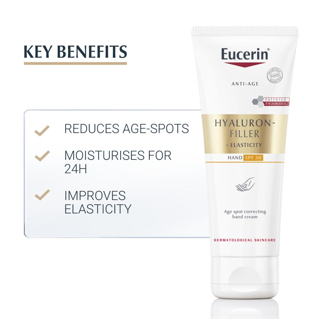 Eucerin Hyaluron-Filler + Elasticity Age Spot Correcting Hand Cream SPF 30 75ml, Anti-Ageing Hand Moisturiser with Thiamidol and Hyaluronic Acid, Reduces Dark Spots and Protects Against Sun Damage