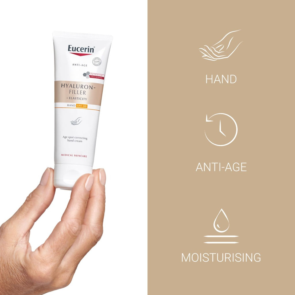 Eucerin Hyaluron-Filler + Elasticity Age Spot Correcting Hand Cream SPF 30 75ml, Anti-Ageing Hand Moisturiser with Thiamidol and Hyaluronic Acid, Reduces Dark Spots and Protects Against Sun Damage