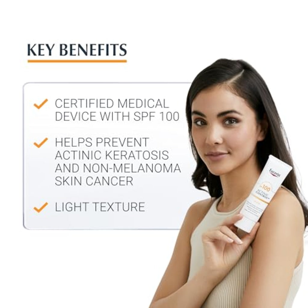 Eucerin Sun Actinic Control MD SPF 100 80ml, Medical Sunscreen for Actinic Keratosis and Non-Melanoma Skin Cancer Prevention, Fragrance-Free, Water-Resistant Factor 100 Sun Cream