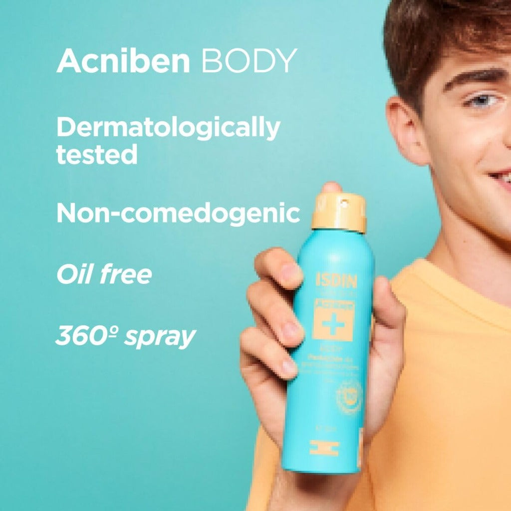 ISDIN Acniben Body Spray - For Body Acne, Bacne & Chest Spots - Salicylic & Glycolic Acid Exfoliant - Quick Drying, 360o Nozzle, 150ml - Damaged Box