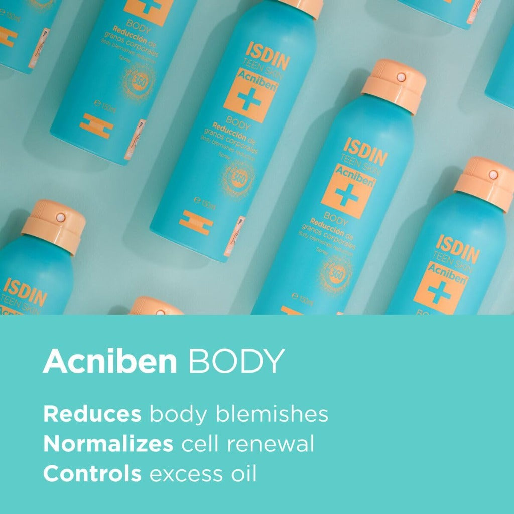 ISDIN Acniben Body Spray - For Body Acne, Bacne & Chest Spots - Salicylic & Glycolic Acid Exfoliant - Quick Drying, 360o Nozzle, 150ml - Damaged Box