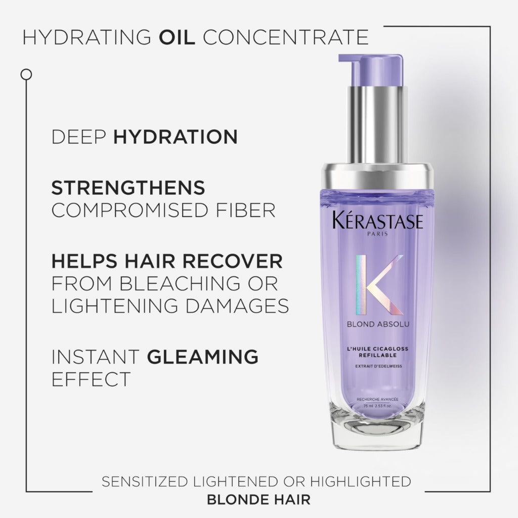 K'erastase Blond Absolu, Intense Blonde Strengthening Hair Oil, For Sensitised Lightened or Highlighted Hair, With Hyaluronic Acid & Edelweiss Flower, Huile Cicaextreme, 75ml Refill - Damaged Box